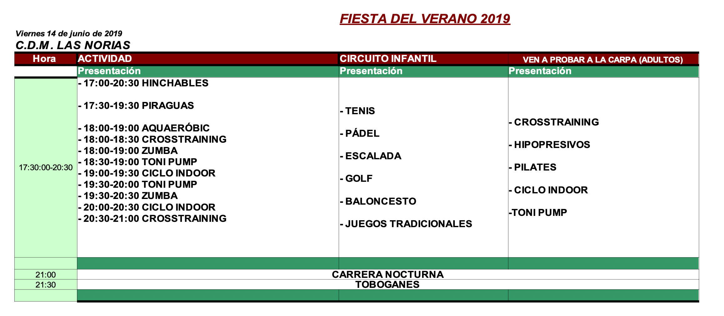 horario f19